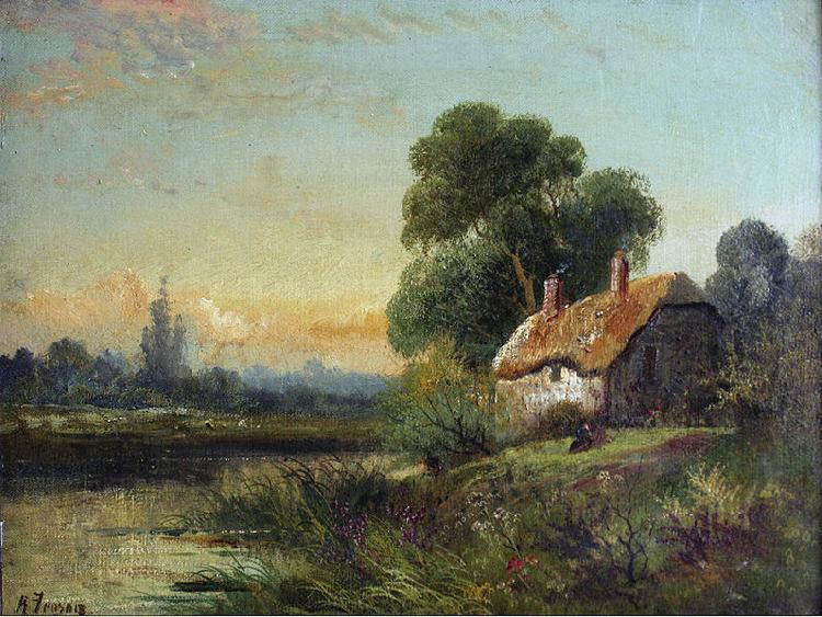 Robert Fenson View with a Cottage by a Stream